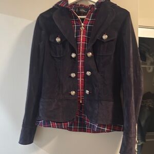 Elegant Navy Blazer with Red Plaid Lining